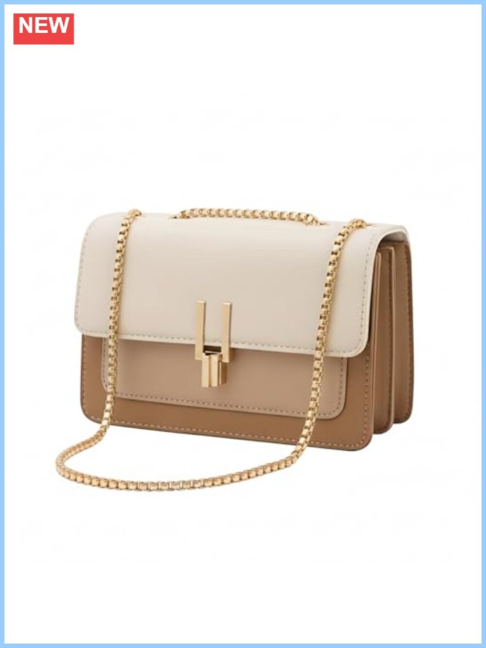 Vegan Leather Crossbody Shoulder Bag Chain Strap Turn Lock Small Purse